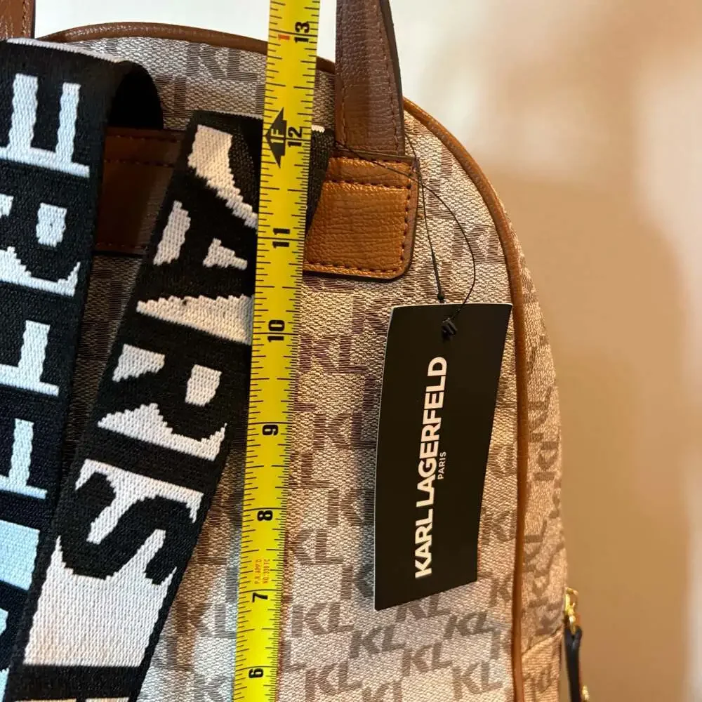 NWT Karl Lagerfeld Paris Khloe Monogram Patch Backpack Beige Brown